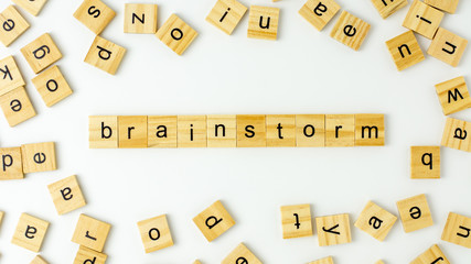 wooden alphabet words "brainstorm" on white background.  - for yourself concept.