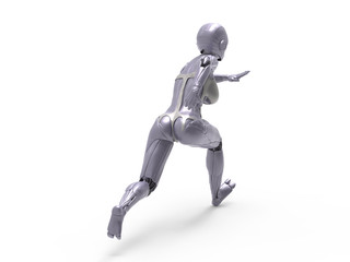 Robotic Cyber Woman is running 3D Rendering