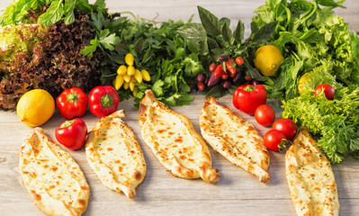 traditional Turkish curry pide for restaurant or cafe.