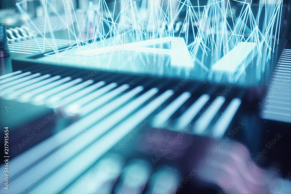 Poster 3d illustration abstract artificial intelligence on a printed circuit board. technology and engineer