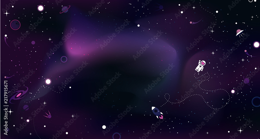Wall mural vector flat space design background with small elements