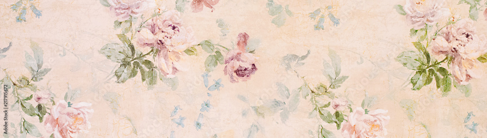 Wall mural banner - vintage paper with roses - web header template - website simple design
