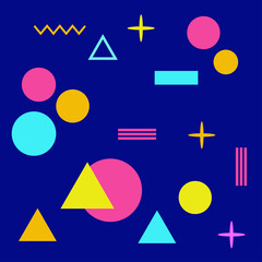 Abstract colorful pattern in trendy memphis style. Background for printing brochure, poster, vintage textile design, cover, banner. Retro 80's - 90's style. Eps 10 vector illustration.