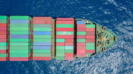 Large container ship at sea - Aerial image