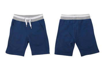 shorts for boy front and back view isolated on white