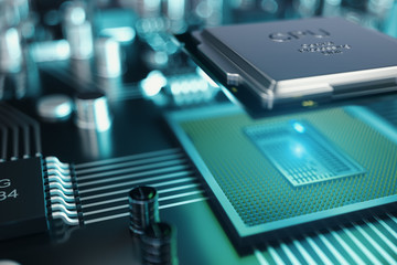 Circuit board. Technology background. Central Computer Processors CPU concept. Motherboard digital chip. Tech science background. Integrated communication processor. 3D illustration