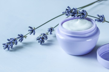 Fototapeta na wymiar homemade organic natural face cream with lavender for skin health