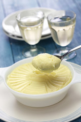 homemade smooth creamy potato puree, french side dish