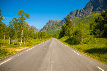 Scenic mountain road in Norway in summer day