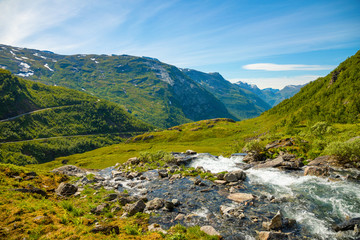 Fototapeta na wymiar Landscape of the Geiranger valley near Dalsnibba mountain in Norway
