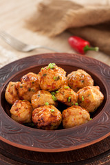 Thai chili chicken meatballs with sauce