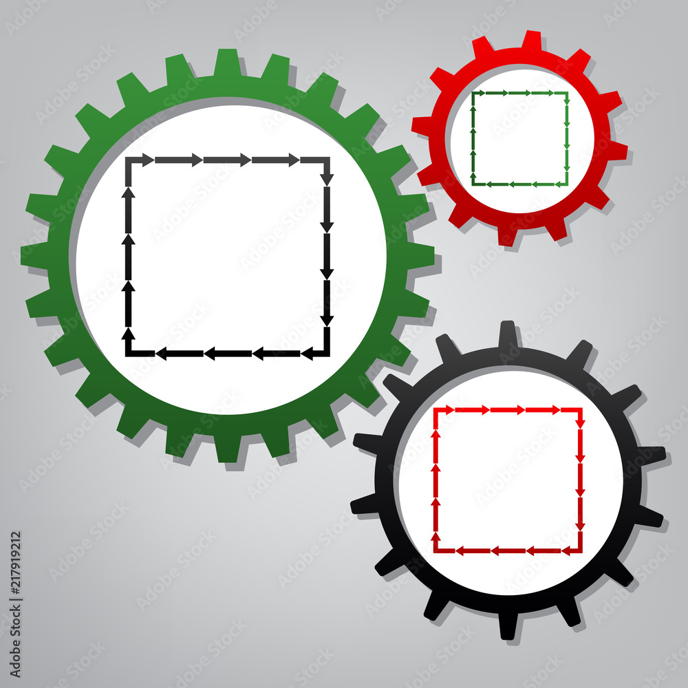 Poster arrow on a square shape. vector. three connected gears with icon