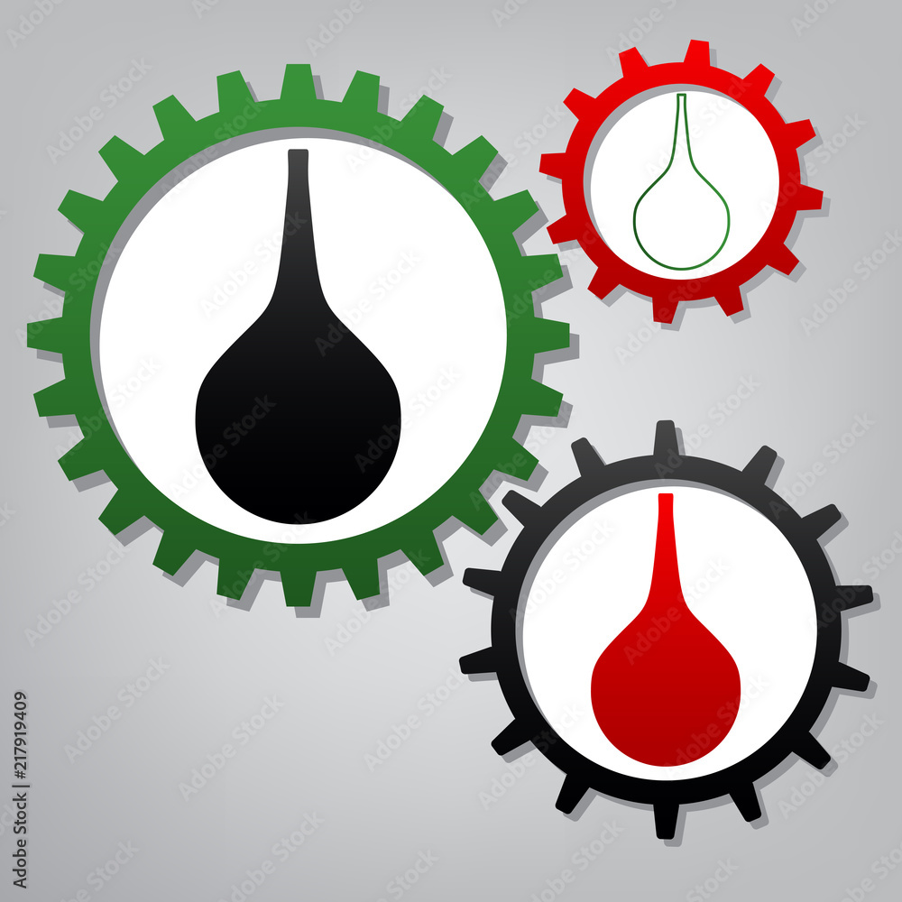 Poster enema sign. vector. three connected gears with icons at grayish