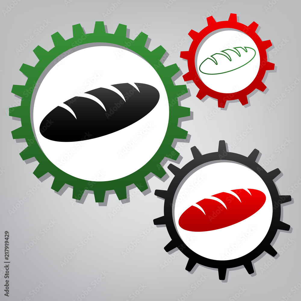 Poster bread sign. vector. three connected gears with icons at grayish