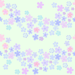 Vector seamless floral pattern of set of small decorative flowers on a light green pastel background