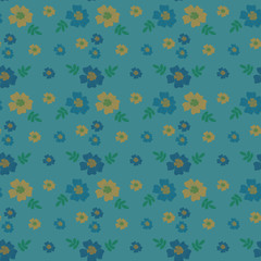 Fototapeta na wymiar Seamless pattern with flowers. On a blue background a floral pattern.