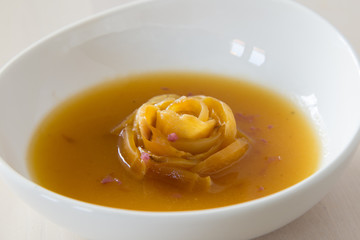 Onion soup with Yellow Beetroot