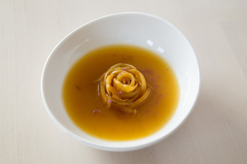 Onion soup with Yellow Beetroot
