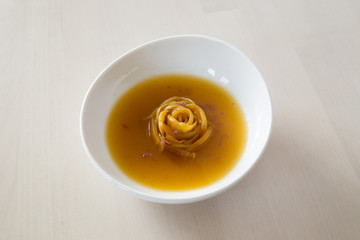 Onion soup with Yellow Beetroot