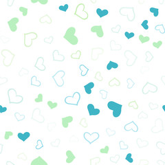 Naklejka na ściany i meble Light Blue, Green vector seamless template with doodle hearts.