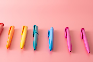 color pen on pink background Back to school Education with copy space colorful