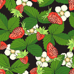 Hand drawn seamless pattern with strawberry.