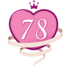 Pink Heart with a Crown, Ribbon and Number 78