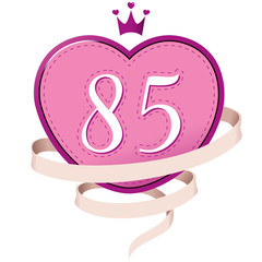 Pink Heart with a Crown, Ribbon and Number 85