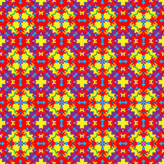 Bright Geometric pattern in repeat. Fabric print. Seamless background, mosaic ornament, ethnic style. 