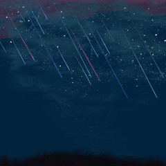 Falling meteorites against the background of a starry sky in the field at night © Veronika Kurochka