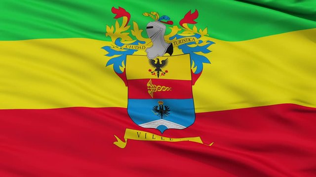 Villeta closeup flag, city of Colombia, realistic animation seamless loop - 10 seconds long