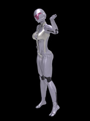 Obraz premium Robotic Cyber Woman is presenting 3D Rendering