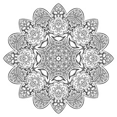 Mandala Round Monochrome Zentangle Pattern Vector Illustration