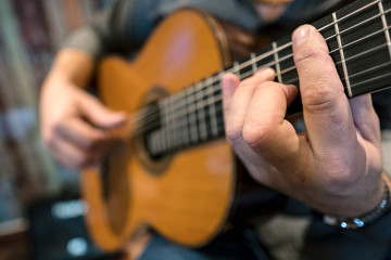 Obraz premium Guitar Instrument Musician Music record playing tango jazz acoustic string hand rock sound electric classical concert show live jazz improvisation bass harmony rhythm swing