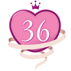 Pink Heart with a Crown, Ribbon and Number 36