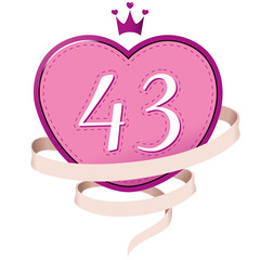 Pink Heart with a Crown, Ribbon and Number 43 © David Spieth