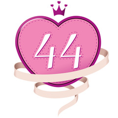Pink Heart with a Crown, Ribbon and Number 44