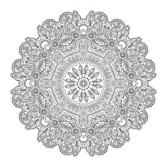 Mandala Round Monochrome Zentangle Pattern Vector Illustration