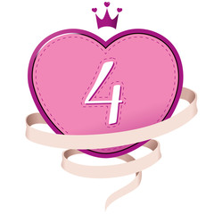 Pink Heart with a Crown, Ribbon and Number 4.