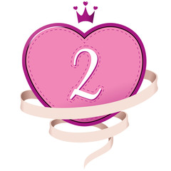 Pink Heart with a Crown, Ribbon and Number 2.