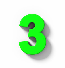 number 3 3D green isolated on white with shadow - orthogonal projection
