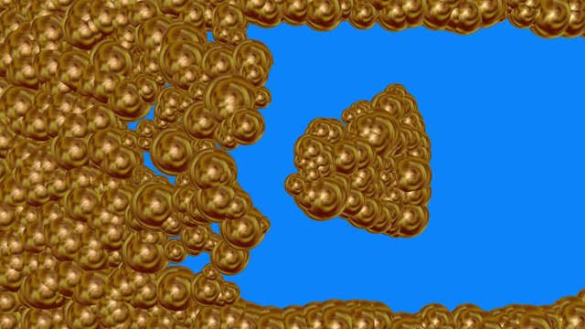 Imploding spheres reveal blue screen  background. 3d animation