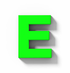 letter E 3D green isolated on white with shadow - orthogonal projection