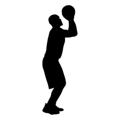 Obraz premium Basketball player shooting ball, side view. Isolated vector silhouette