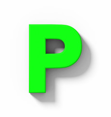 letter P 3D green isolated on white with shadow - orthogonal projection