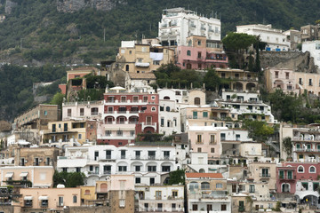 Fototapeta na wymiar Residential buildings on hill, Positano, Amalfi Coast, Salerno, Campania, Italy