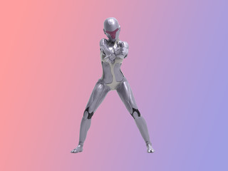 Robotic Cyber Woman shooting pose 3D Rendering