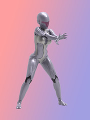 Robotic Cyber Woman shooting pose 3D Rendering