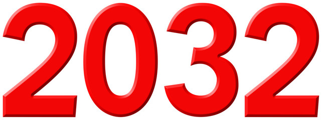 Inscription 2032, isolated on white background, 3d render