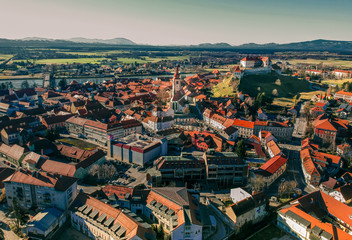 Fototapeta na wymiar aerial view of Ptuj the oldest town of Slovenia